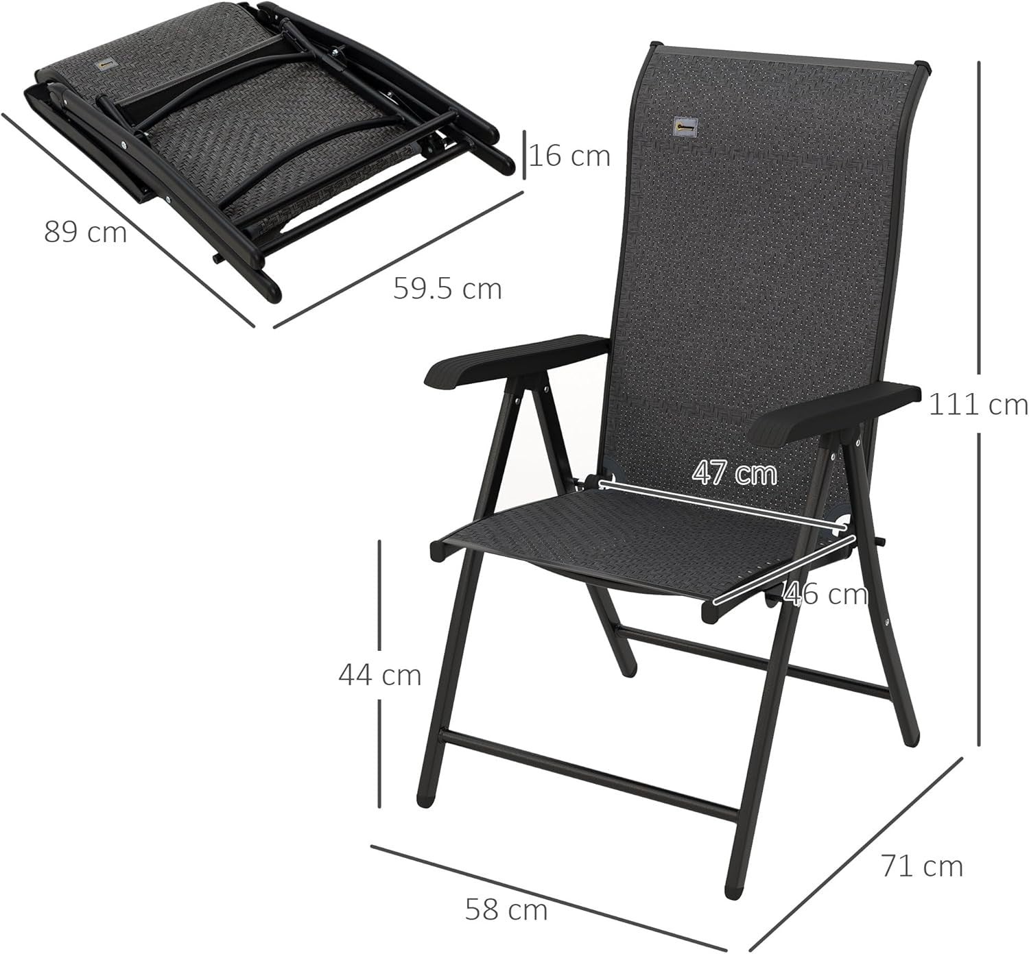 Outdoor Folding Rattan Chairs Set of 2 Adjustable Recliner Patio Dining Grey
