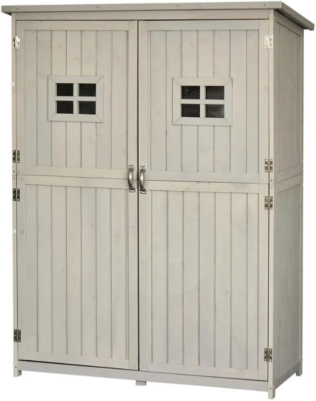 127x50x164cm Wooden Garden Shed Grey Storage Box Outdoor Cabinet