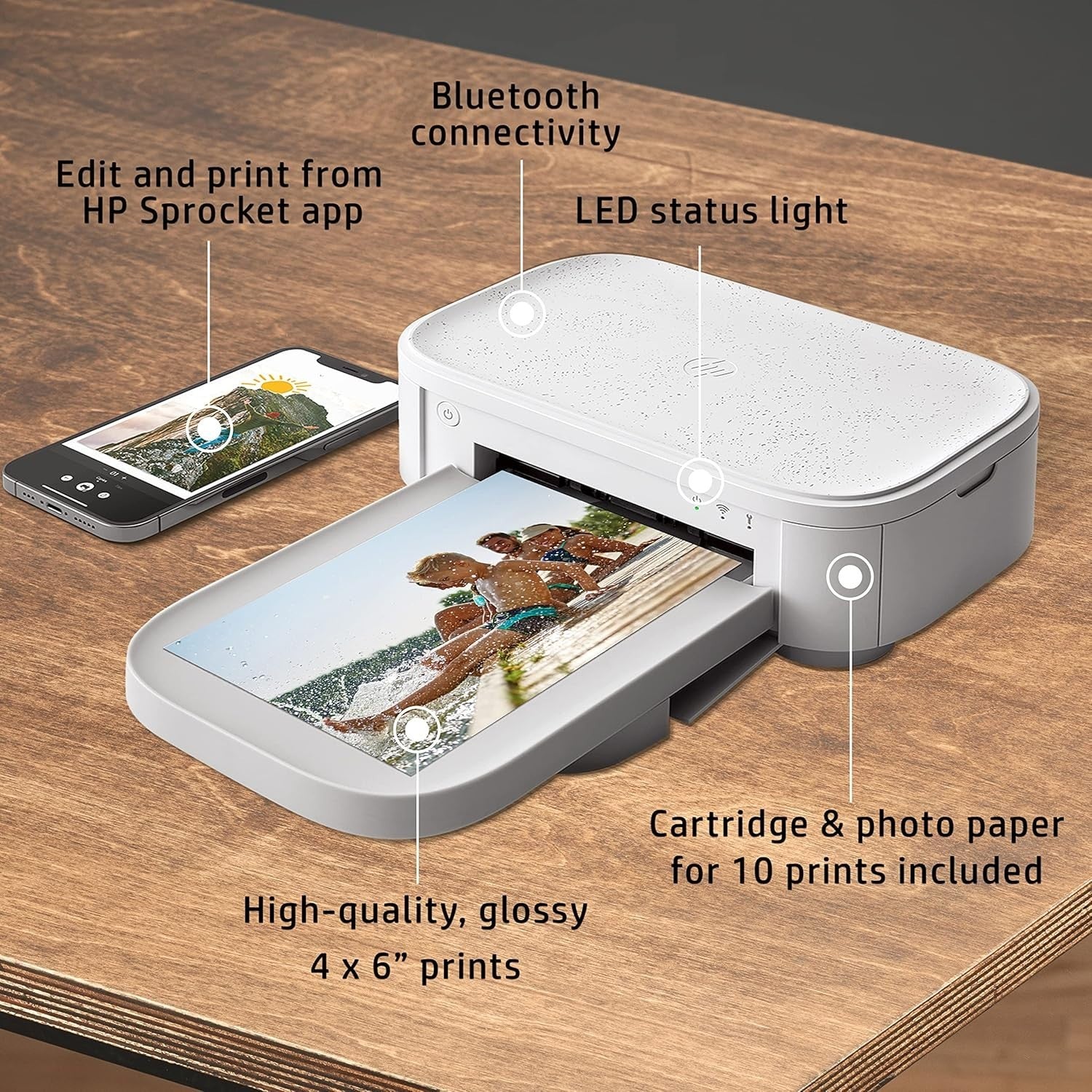 White 4x6 Wireless Instant Photo Printer Dye Sublimation Portable