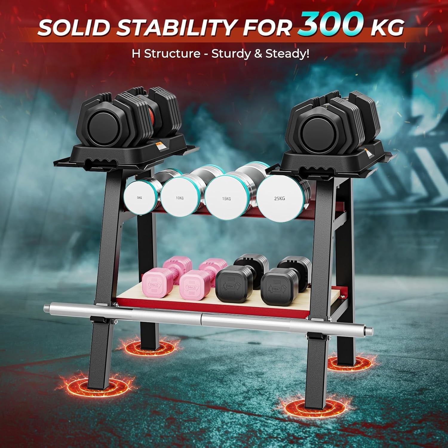 Heavy Duty Dumbbell Rack Steel A-Frame 300kg Capacity Adjustable Home Gym