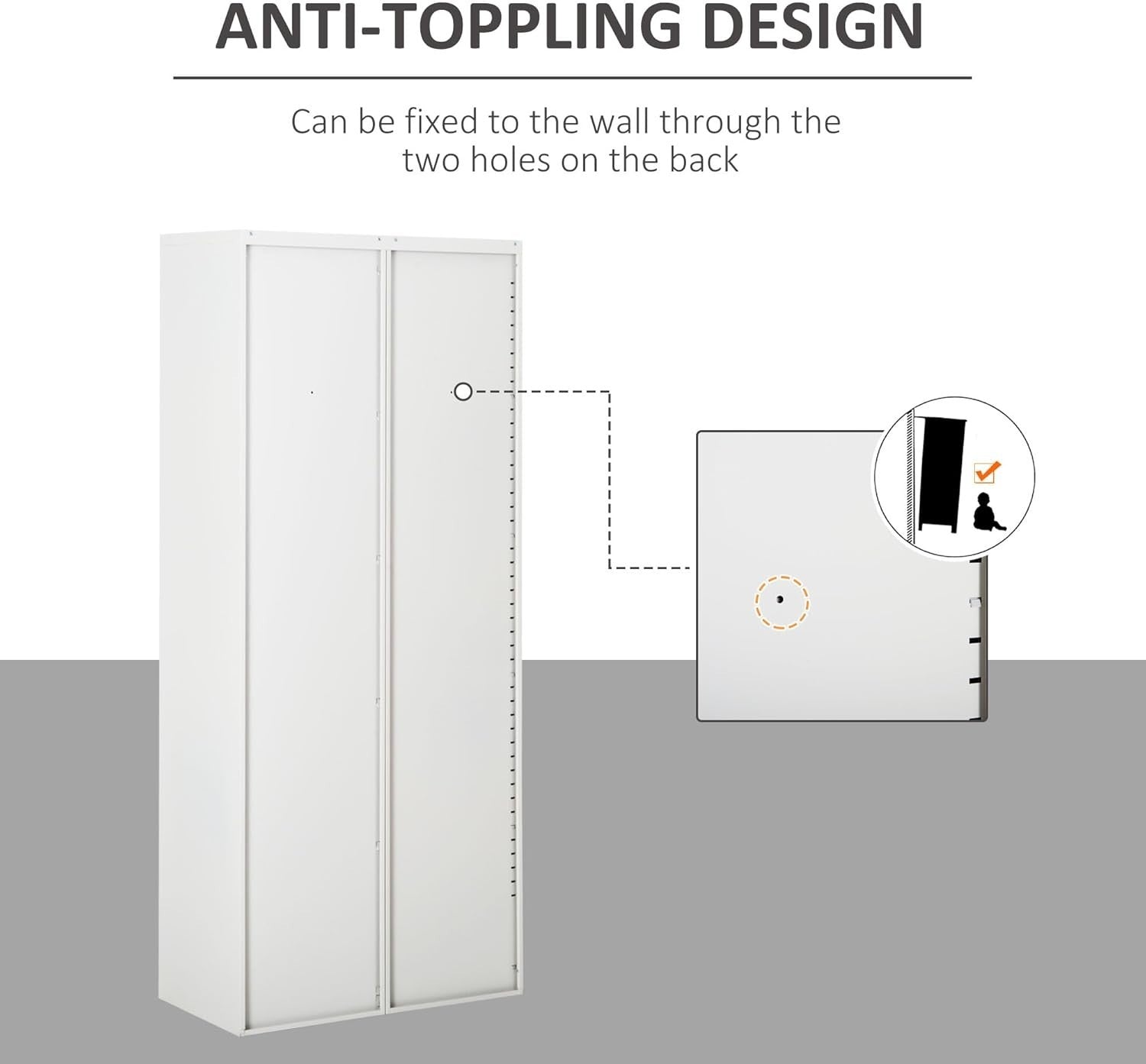 Tall Steel Lockable Filing Cabinet 2 Door Adjustable Shelf Storage 175cm