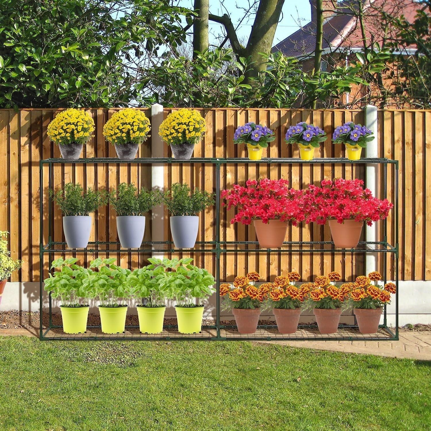 6-Tier Greenhouse Metal Shelving Rack for Plants Pots & Trays 222×30×114cm