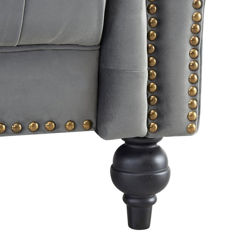 Grey Velvet Chesterfield 2 Seater Sofa Tufted Scroll Arm Couch