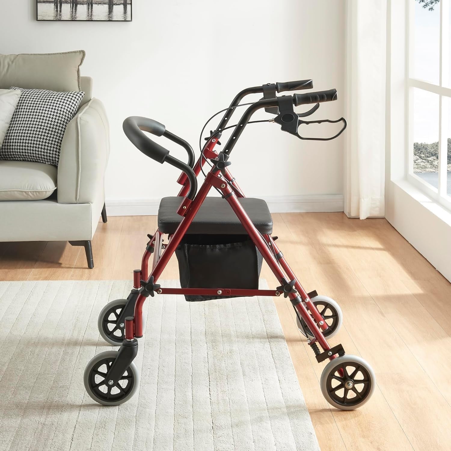 Lightweight Folding Rollator Walker with Seat Lockable Brakes 15cm Wheels
