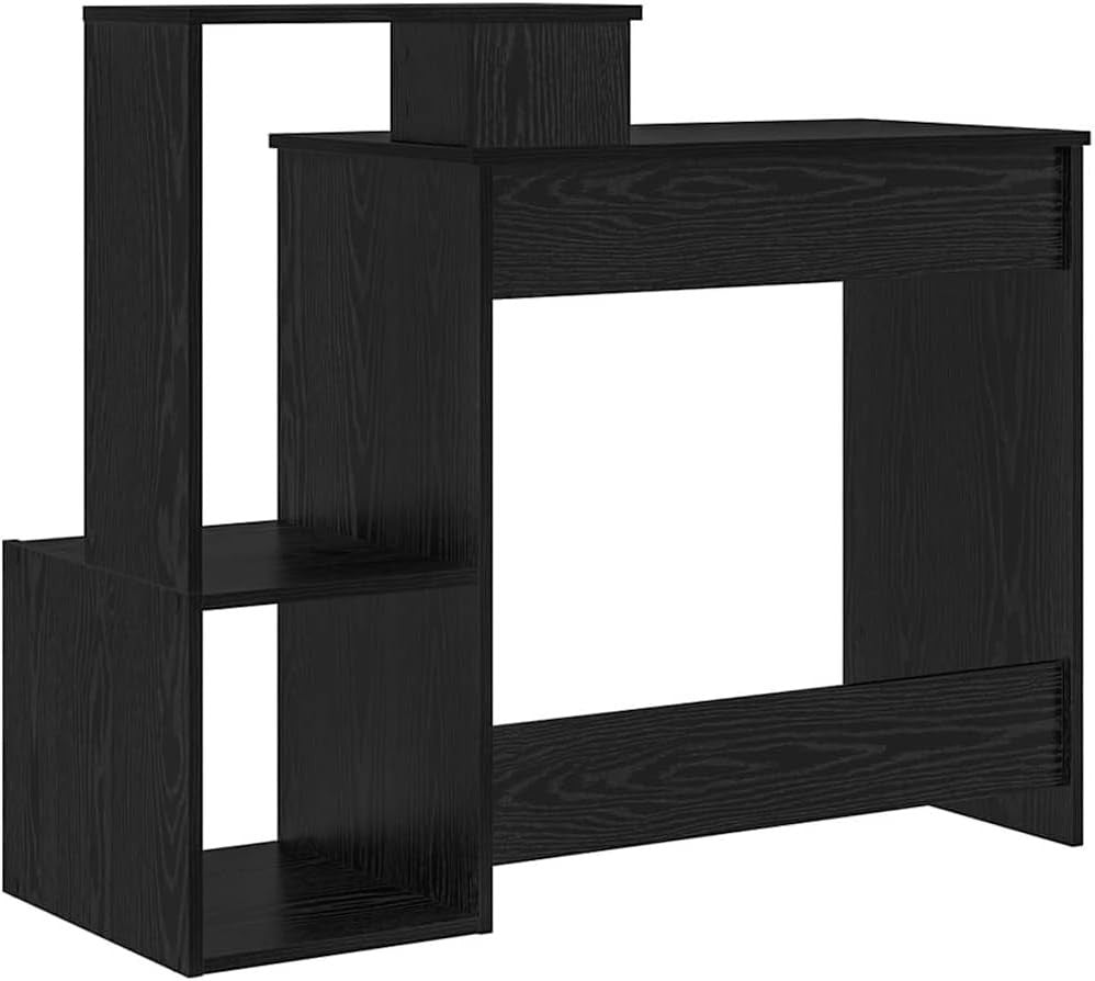 Black Oak Computer Desk 106x40cm Modern Office Table with Shelves Storage