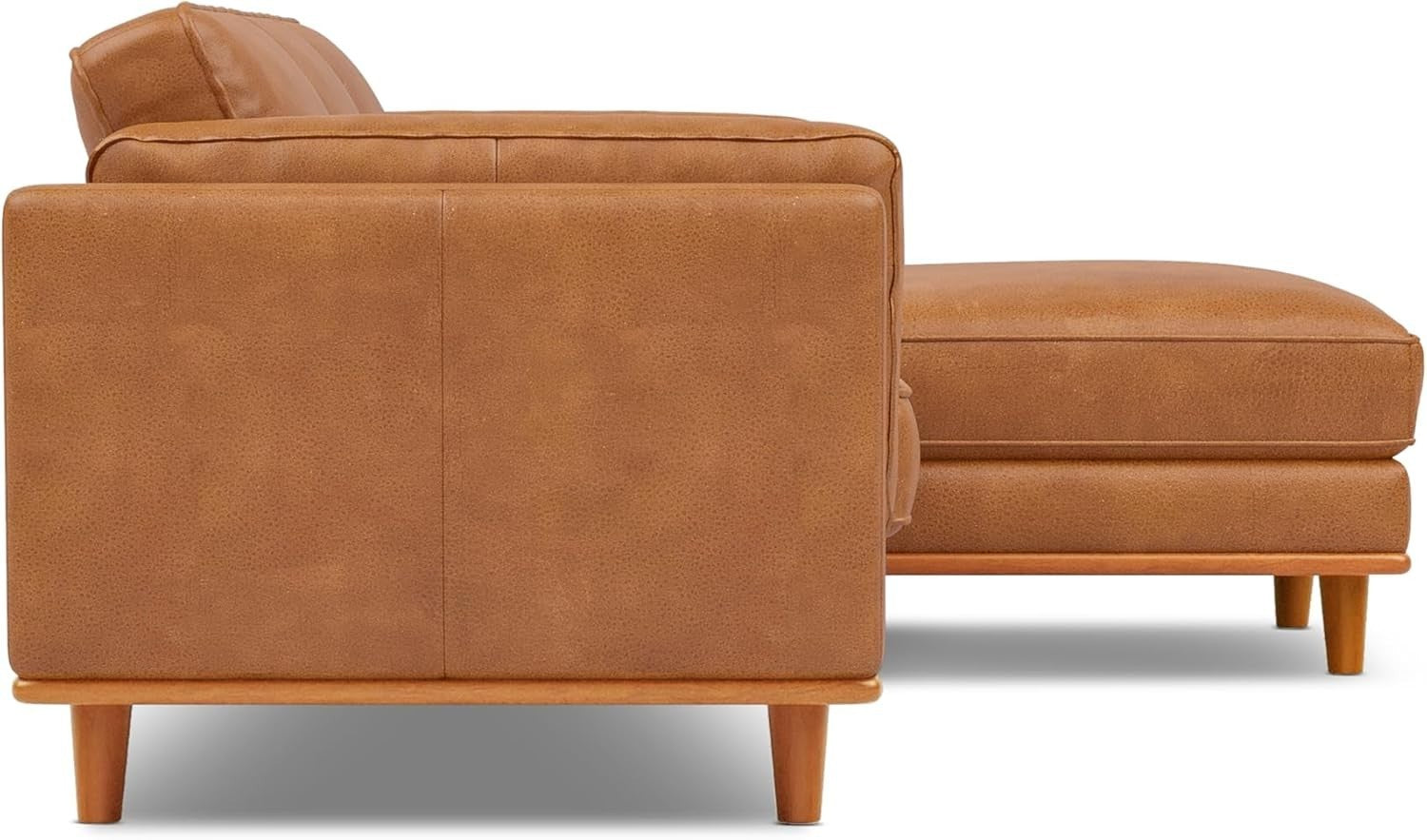 Italian Leather Sectional Sofa Chaise - Solid Wood - Modern Cognac Couch