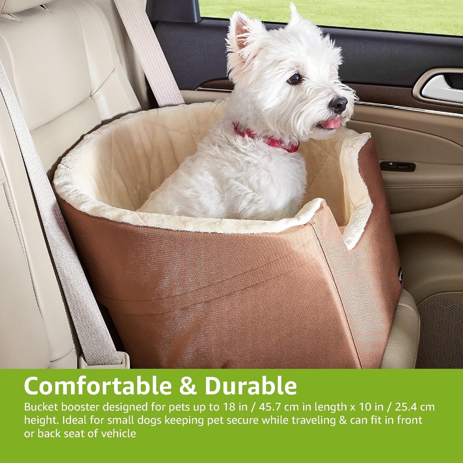 Dog Car Booster Seat Elevated Pet Travel Bed Washable Beige 47cm