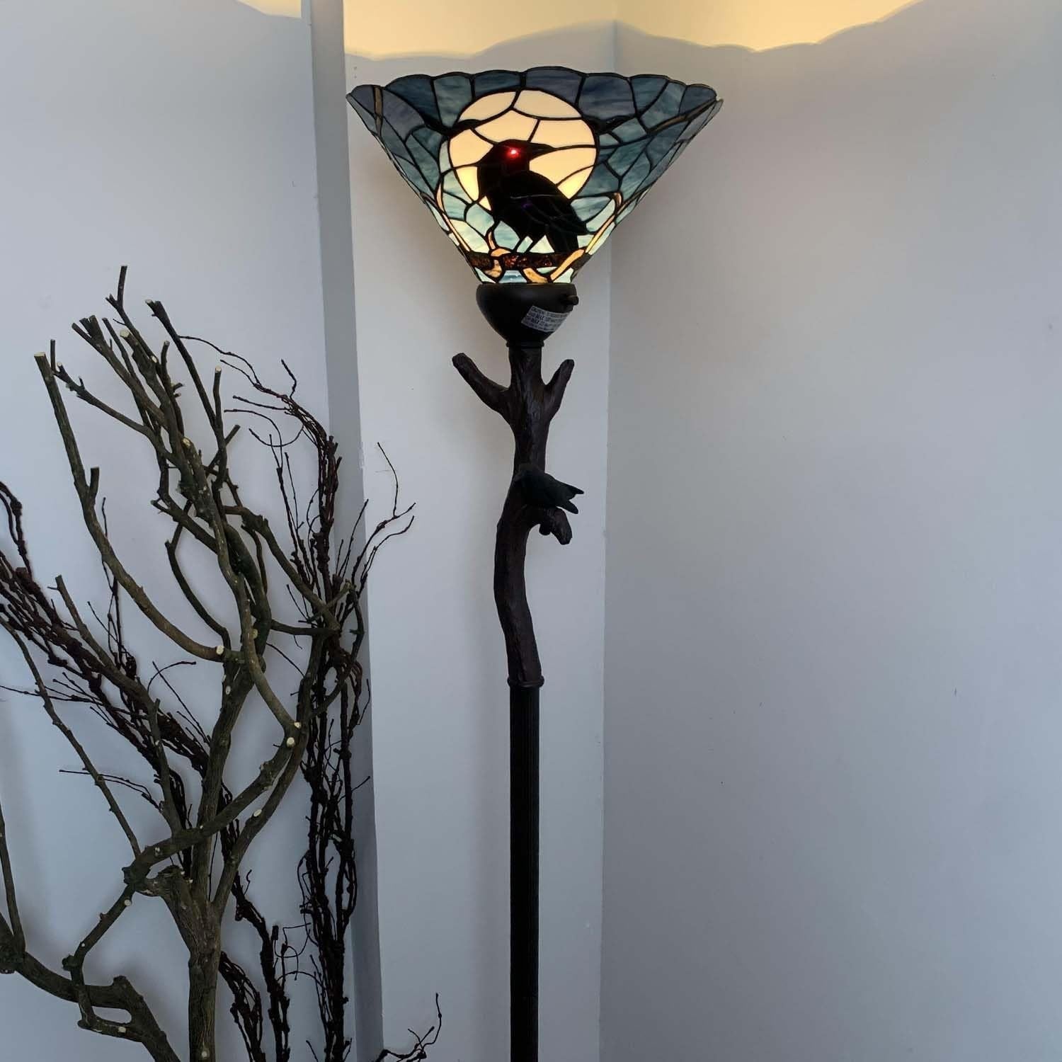 Raven Floor Lamp Stained Glass Tree Torchiere Gothic Full Moon Decor