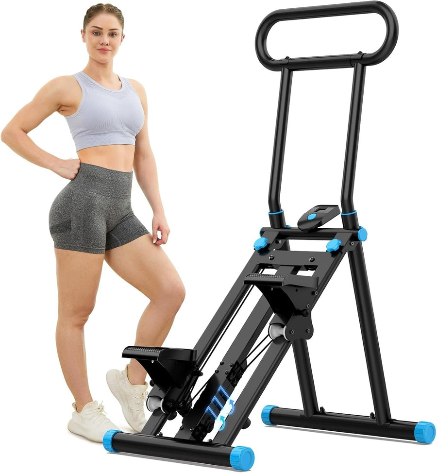 Foldable Stair Climber Stepper w/ 6 Resistance Levels, LCD Adjustable Handlebar