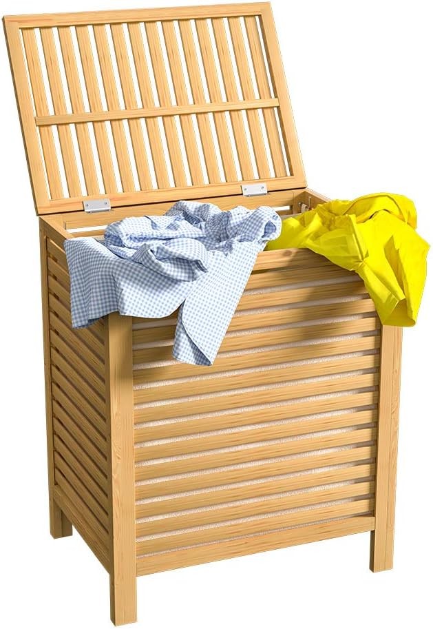 Set of 2 Bamboo Laundry Baskets 124L With Liner Ventilated Moisture-Resistant