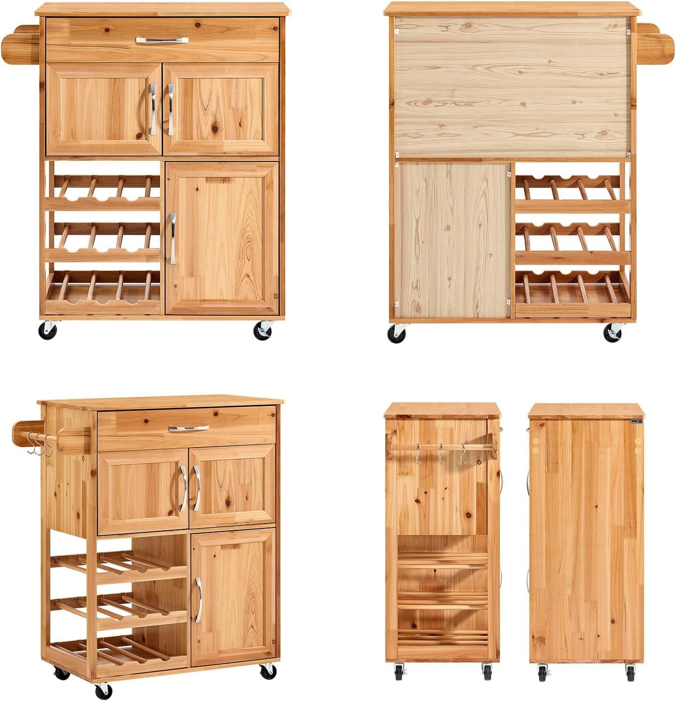 Solid Wood Kitchen Trolley 66cm Wine Rack Cart