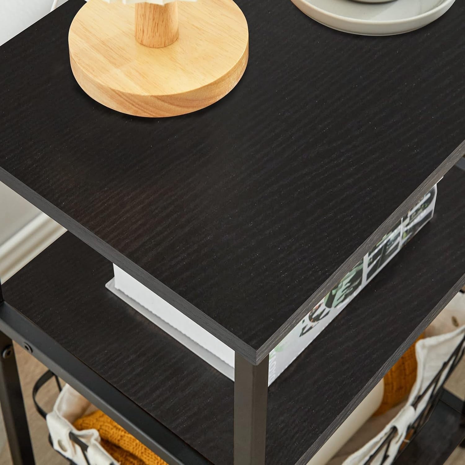 3-Tier Industrial Side Table with Storage Shelves & Protective Feet, Black