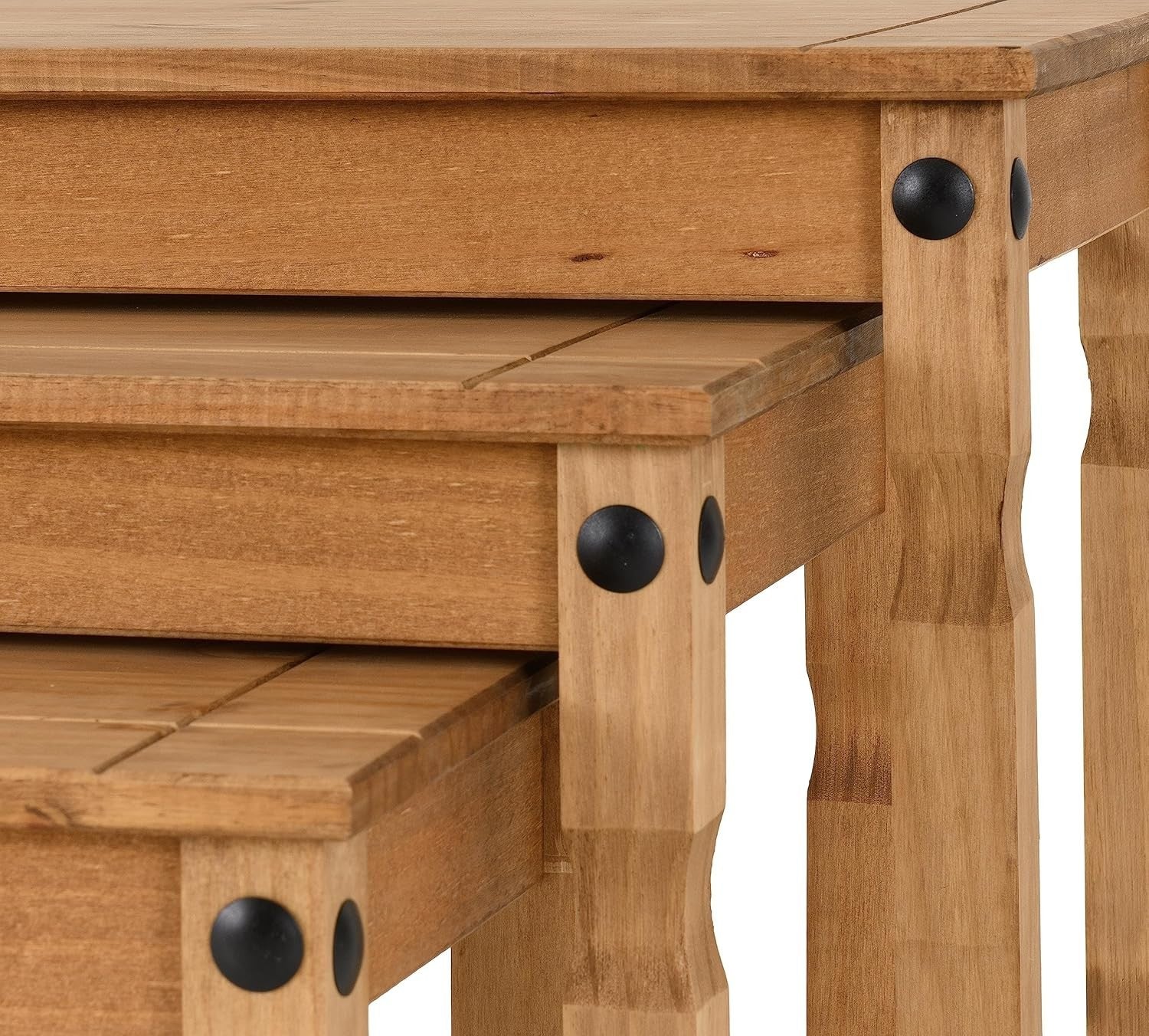 Set of 3 Distressed Pine End Tables Wood Nesting Side Living Room Furniture