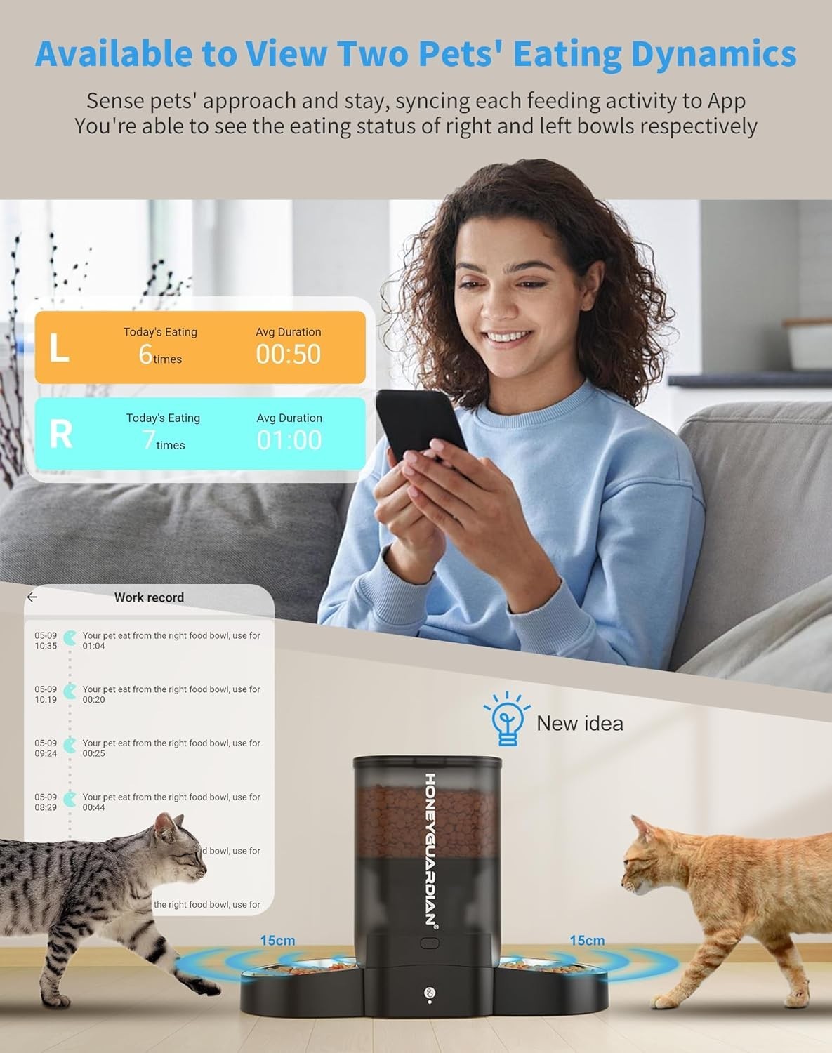 Smart Automatic Cat Feeder for 2 Pets WiFi App Control Dual Bowl 5G