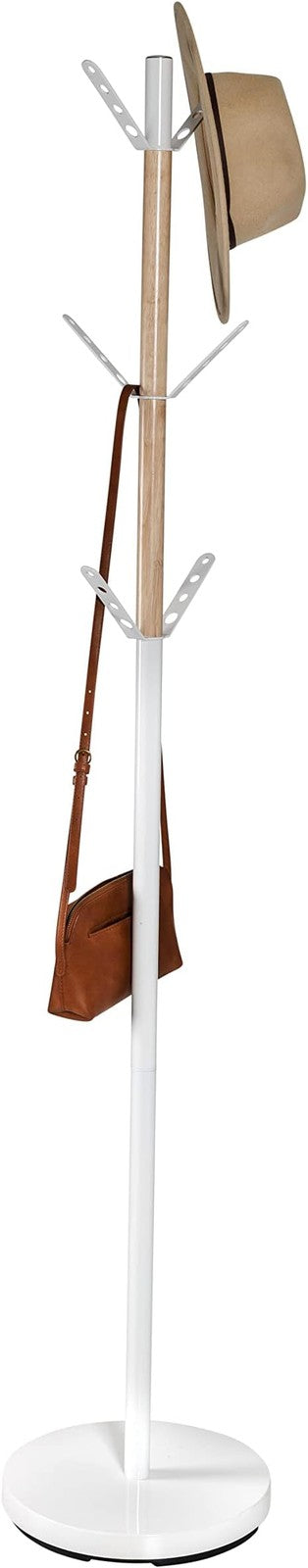 Modern Standing Coat Rack Tree White Wood Accents Entryway Organizer
