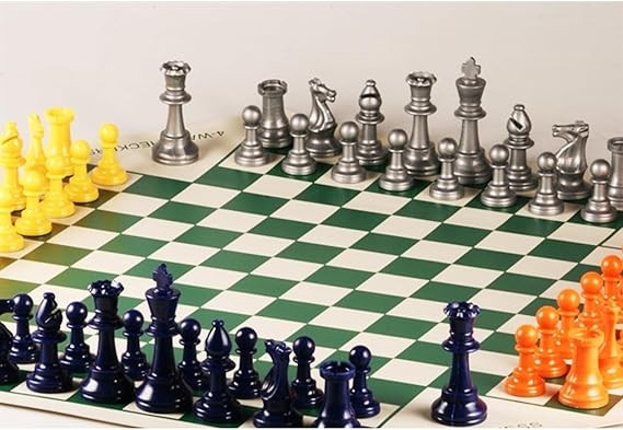 4-Player Leather Chess Board Set Portable Strategy Game for Family & Parties