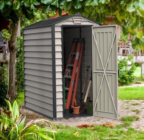 Plastic Garden Storage Shed 6x3ft Waterproof Vinyl Outdoor Tool Shed with Floor