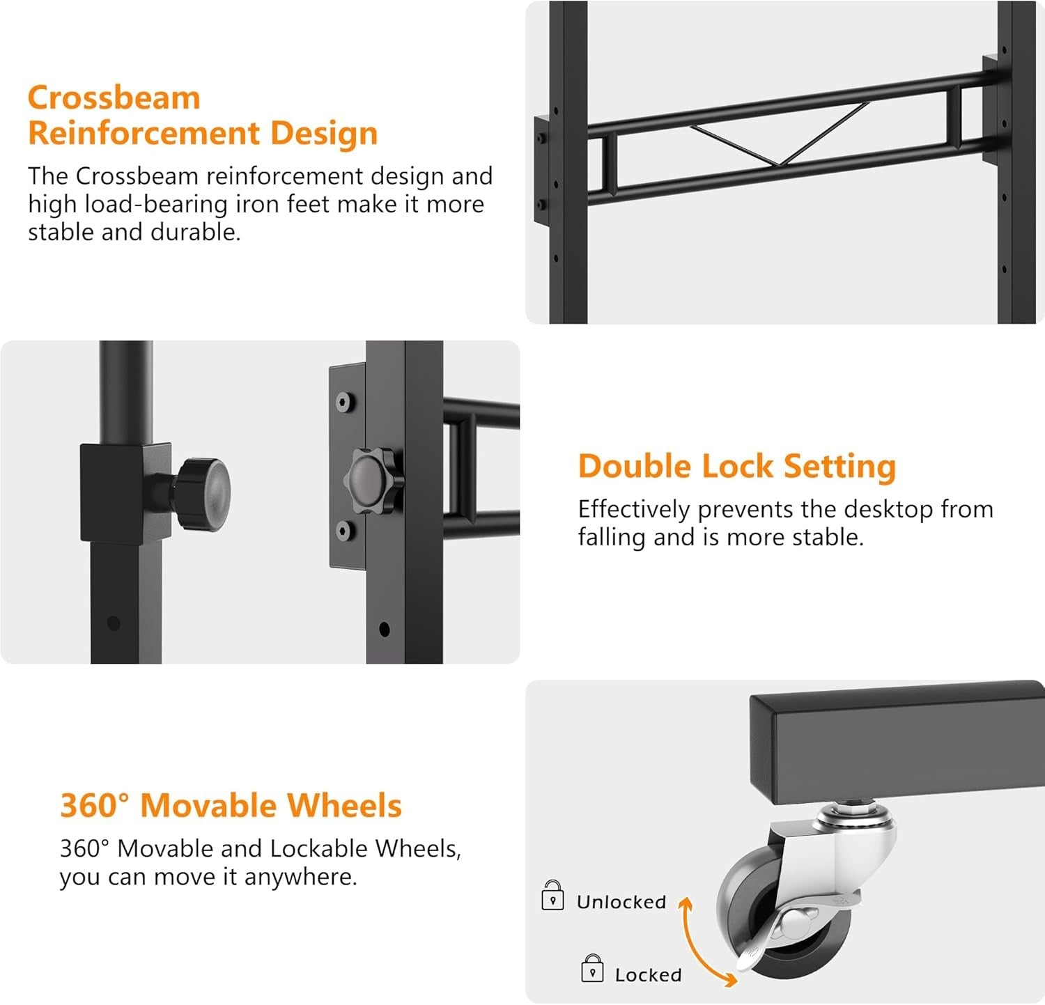 Height Adjustable Standing Desk on Wheels Small Laptop Workstation Black