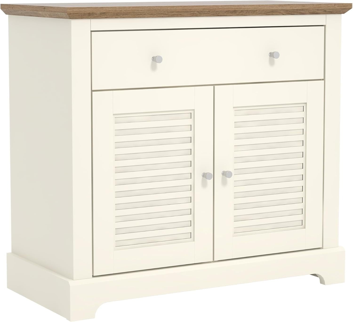 Modern Storage Cabinet Sideboard 2 Door 1 Drawer Ivory Oak Hallway Unit