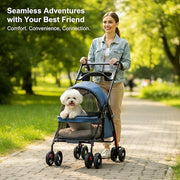 Small Dog Pet Stroller Foldable 4 Wheel Travel Pushchair with Rain Cover