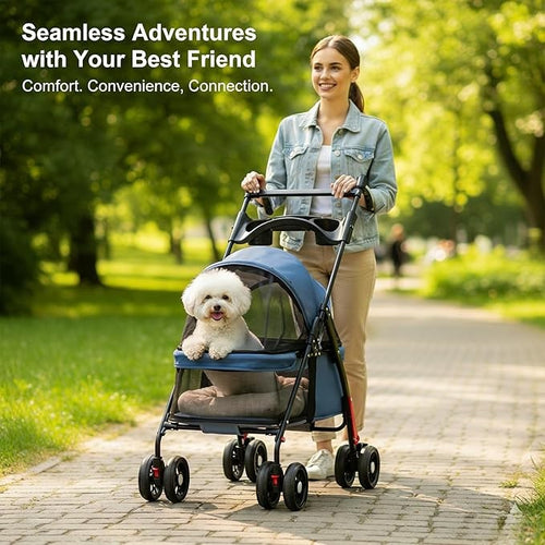 Small Dog Pet Stroller Foldable 4 Wheel Travel Pushchair with Rain Cover