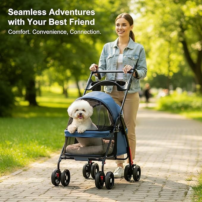Small Dog Pet Stroller Foldable 4 Wheel Travel Pushchair with Rain Cover