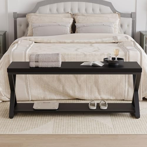 Black Oak 120cm Modern Entryway Bench with Open Storage Shelves