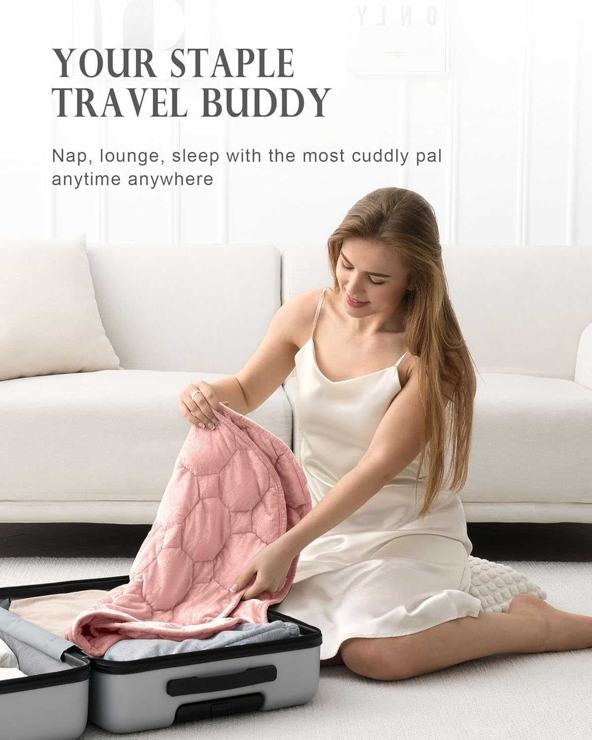 7lbs Weighted Lap Blanket Dull Pink 29x24" Crystal Velvet for Travel & Relax