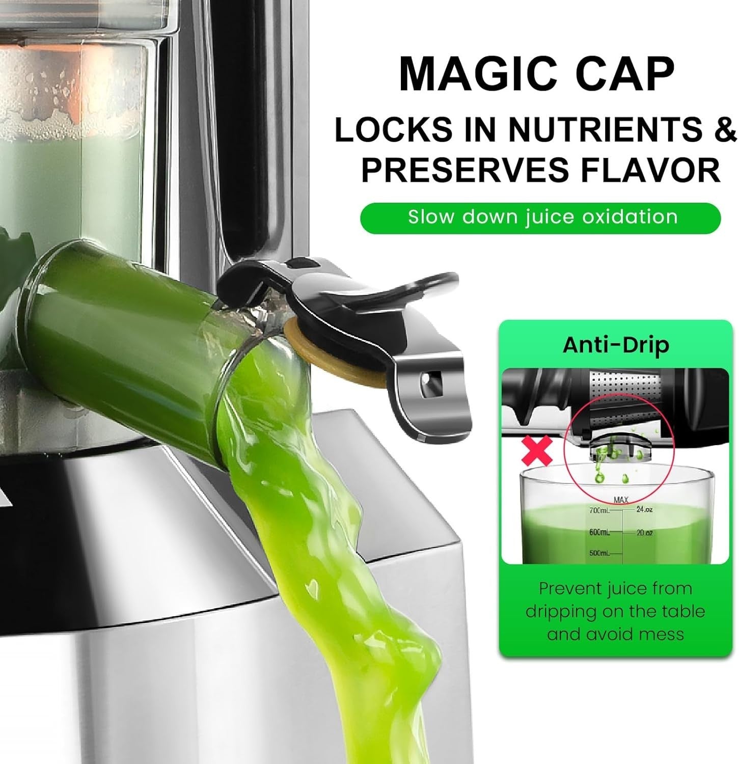 Slow Cold Press Juicer 65RPM Quiet Motor High Yield BPA Free