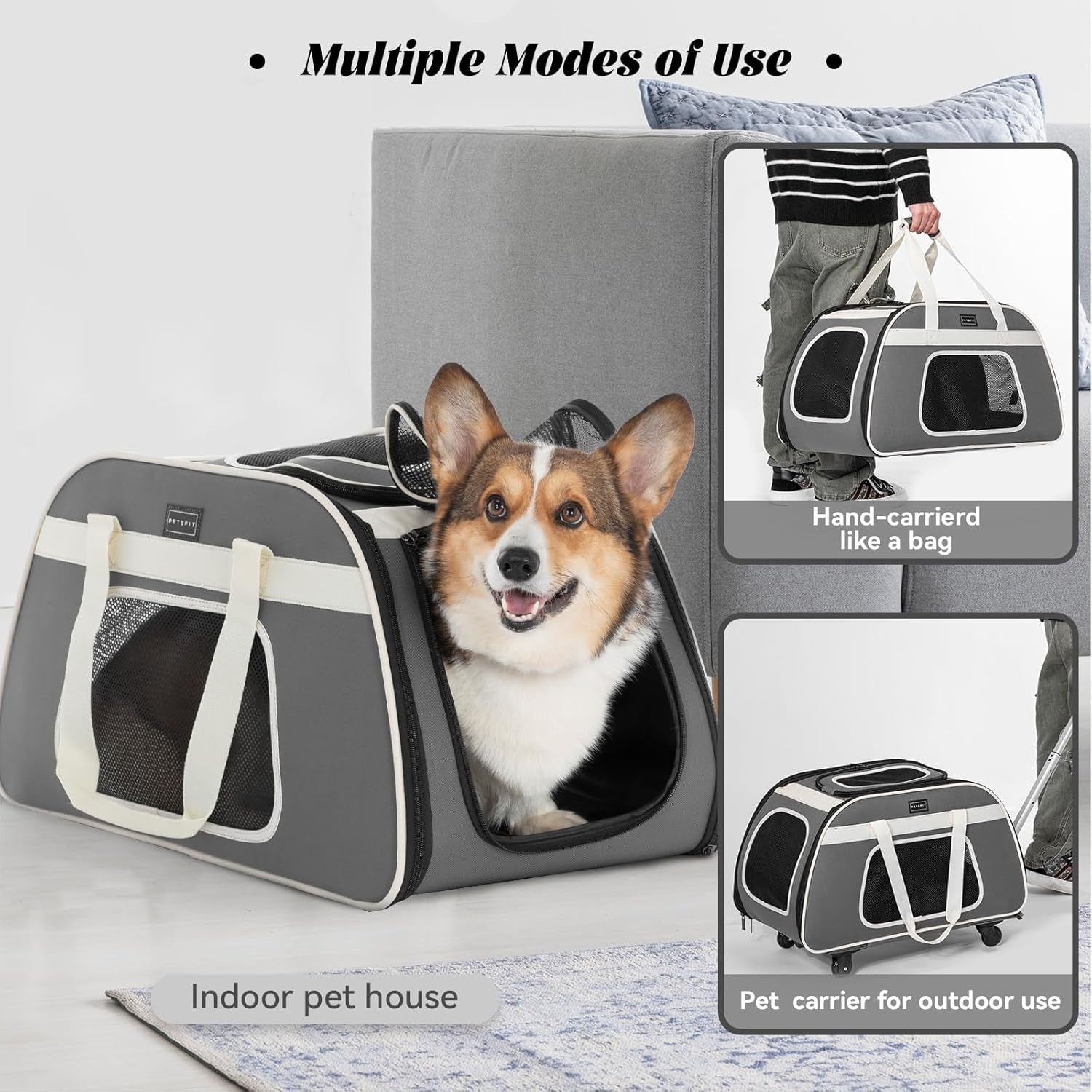 Rolling Pet Carrier with Wheels for Small Dogs & Cats, Portable Travel