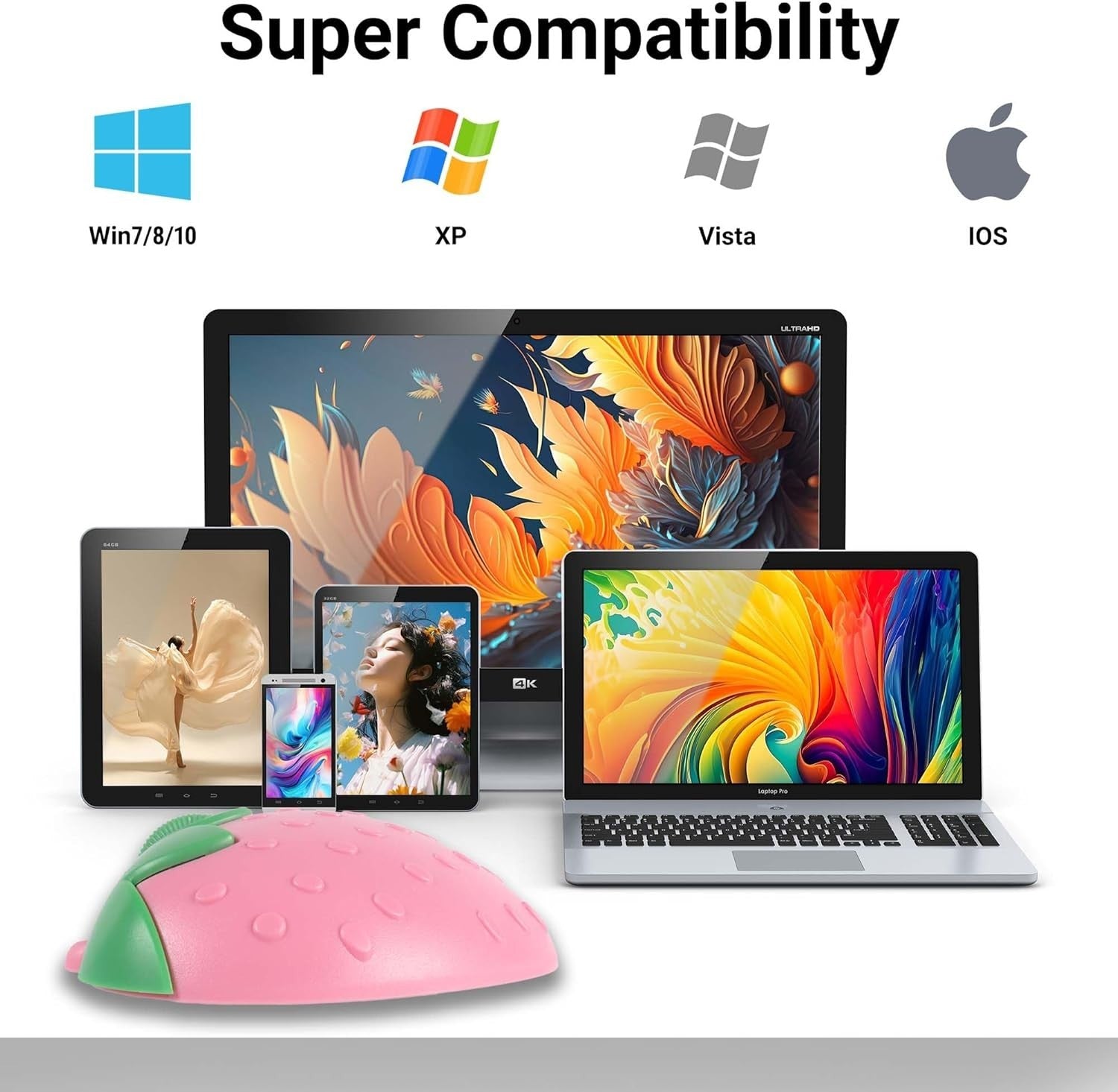 Wireless Bluetooth Mouse Cute Strawberry Silent 2.4G Dual Mode