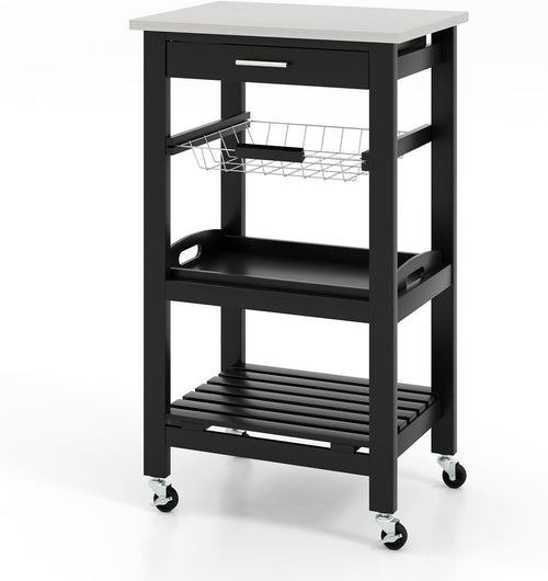 Kitchen Trolley on Wheels Storage Cart Stainless Steel Top Drawer Shelf