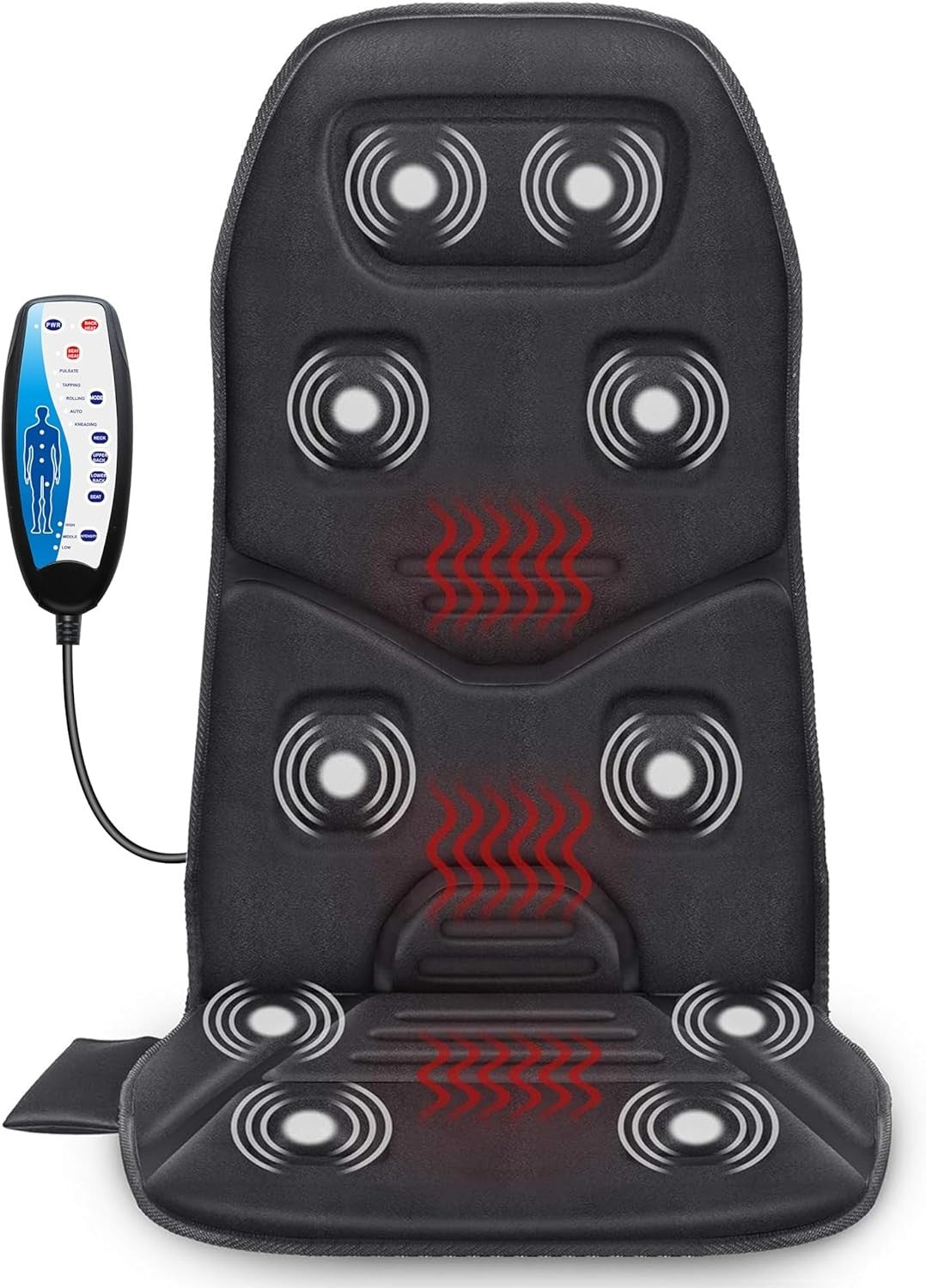 Vibration Back Massager Seat Pad Heat 10-Motor Lumbar Chair Cushion Home Office