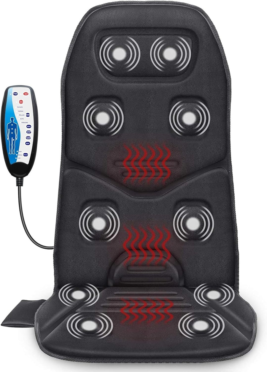Vibration Back Massager Seat Pad Heat 10-Motor Lumbar Chair Cushion Home Office