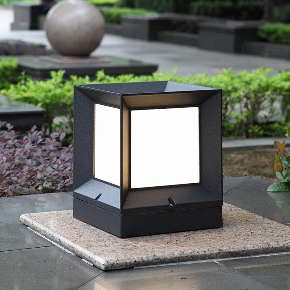 Outdoor Square Pillar Light Modern Black Aluminum Post Lantern Waterproof