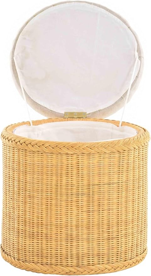 Round Rattan Laundry Basket Seat with Lid, 47×47×50cm Honey Storage Chest