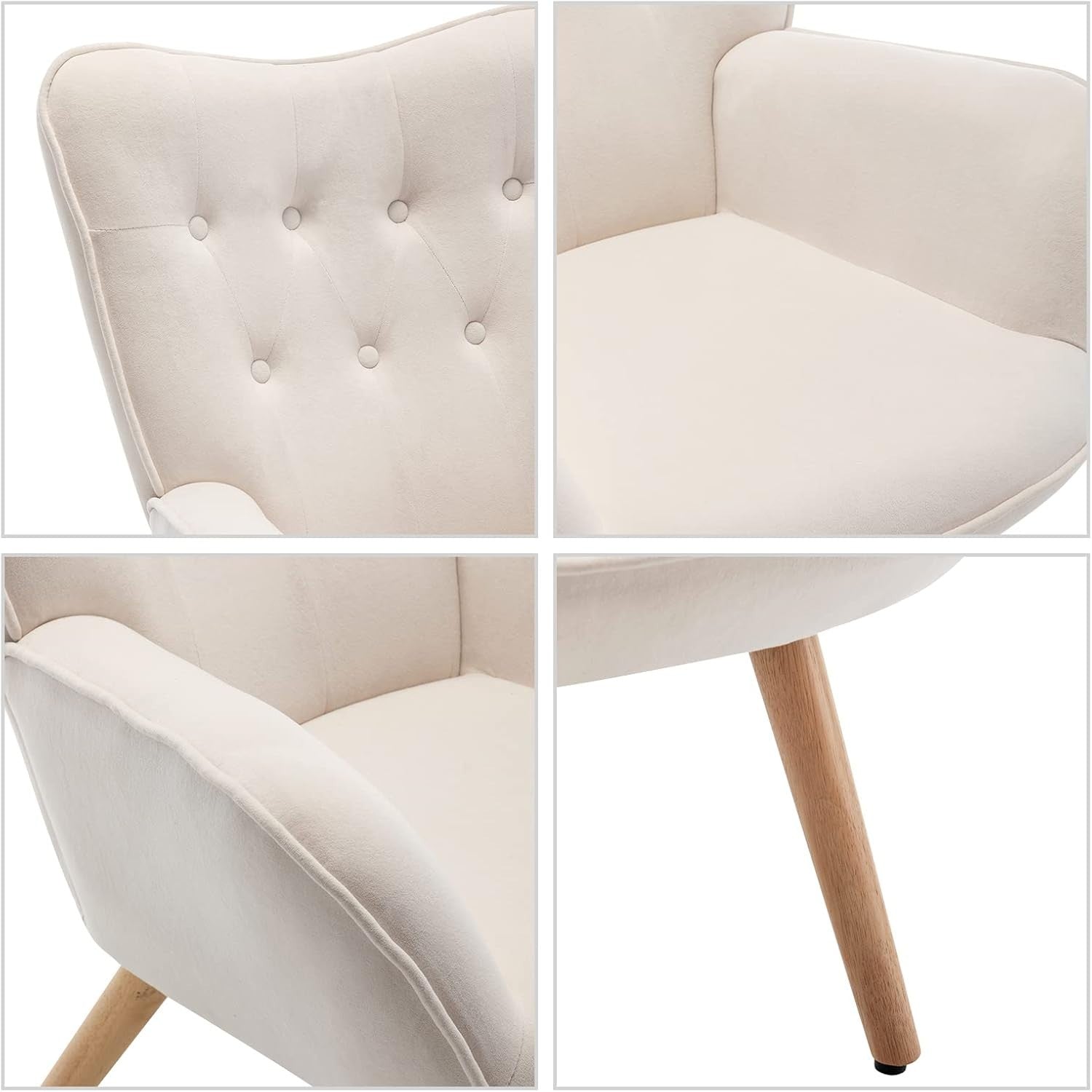White Velvet Armchair with Footstool, Comfy Reading Lounge Chair Set