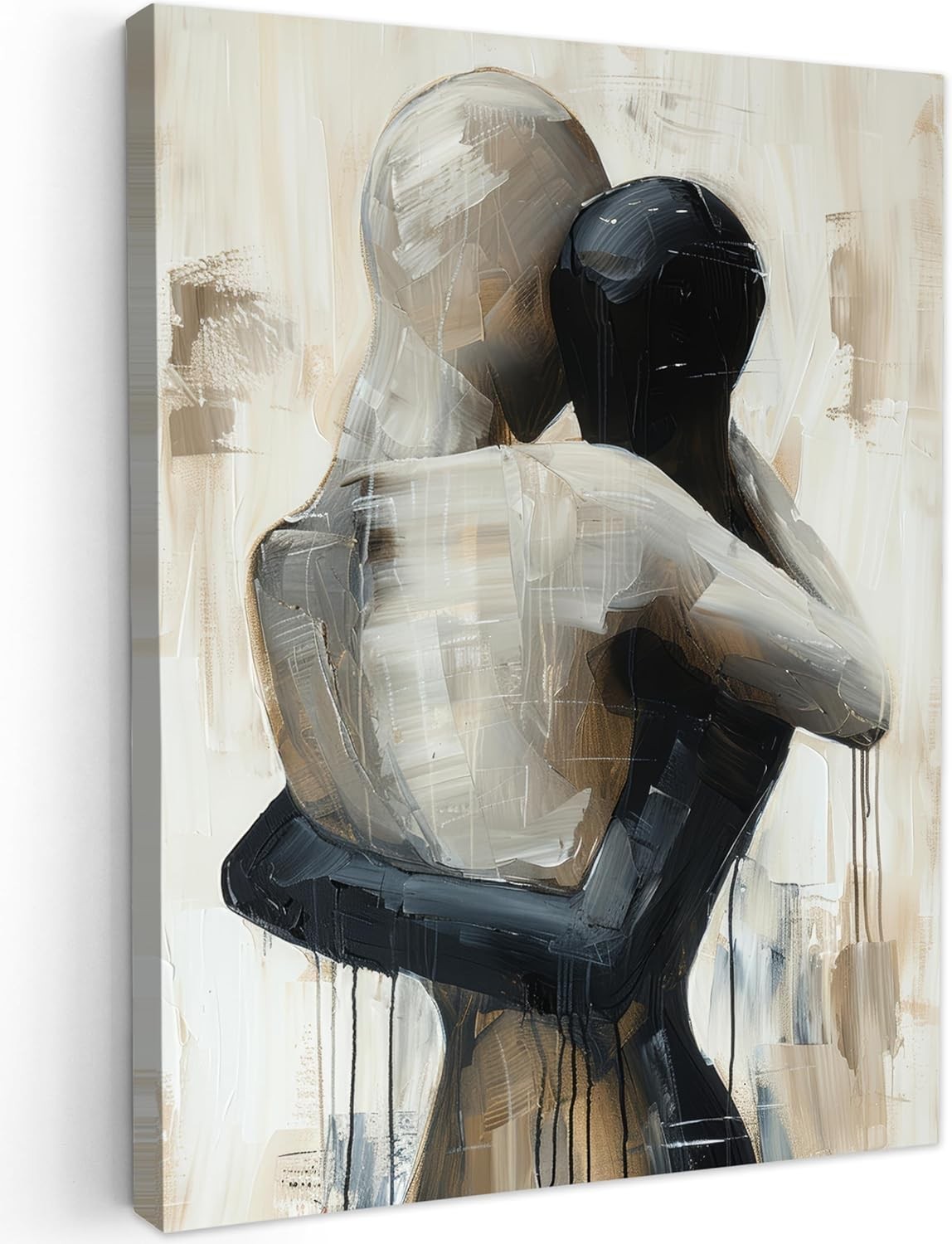 Large Framed Canvas Wall Art 50x70cm Abstract Couple Beige Print