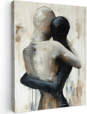 Large Framed Canvas Wall Art 50x70cm Abstract Couple Beige Print