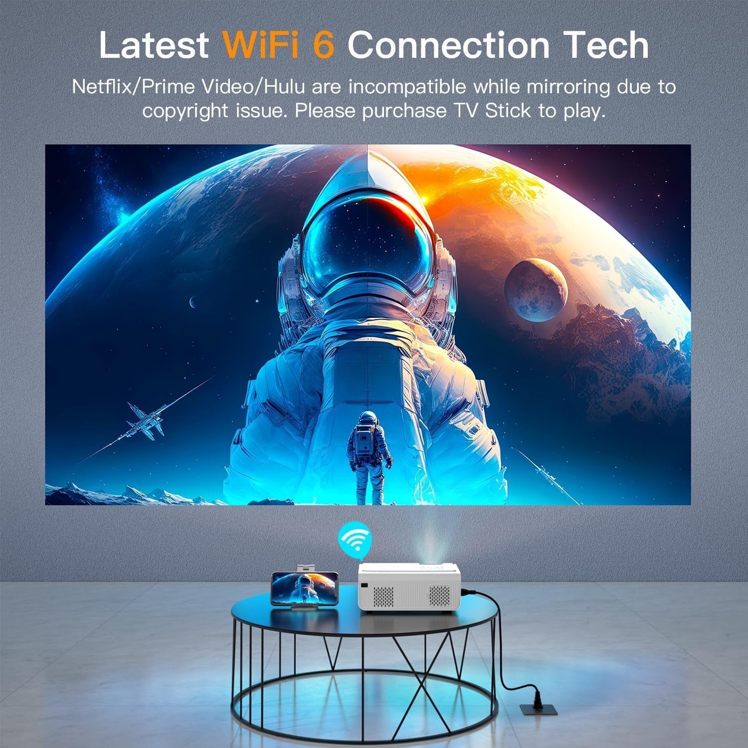 1080P 4K WiFi Bluetooth Projector 20000 Lumens 6D Keystone Home Cinema