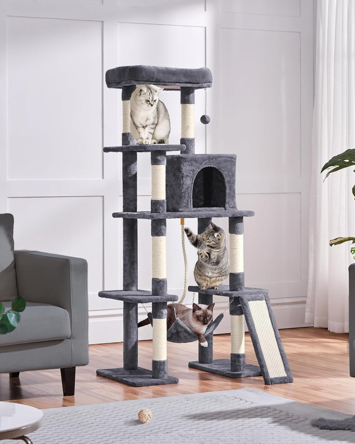 Large Cat Tree 159cm Multi Level Tower With Hammock Scratching Posts