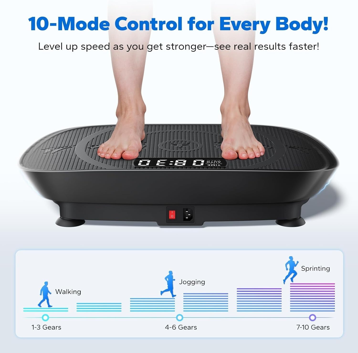 Quiet Compact Vibration Plate Exercise Machine 10 Speeds LED Home Trainer