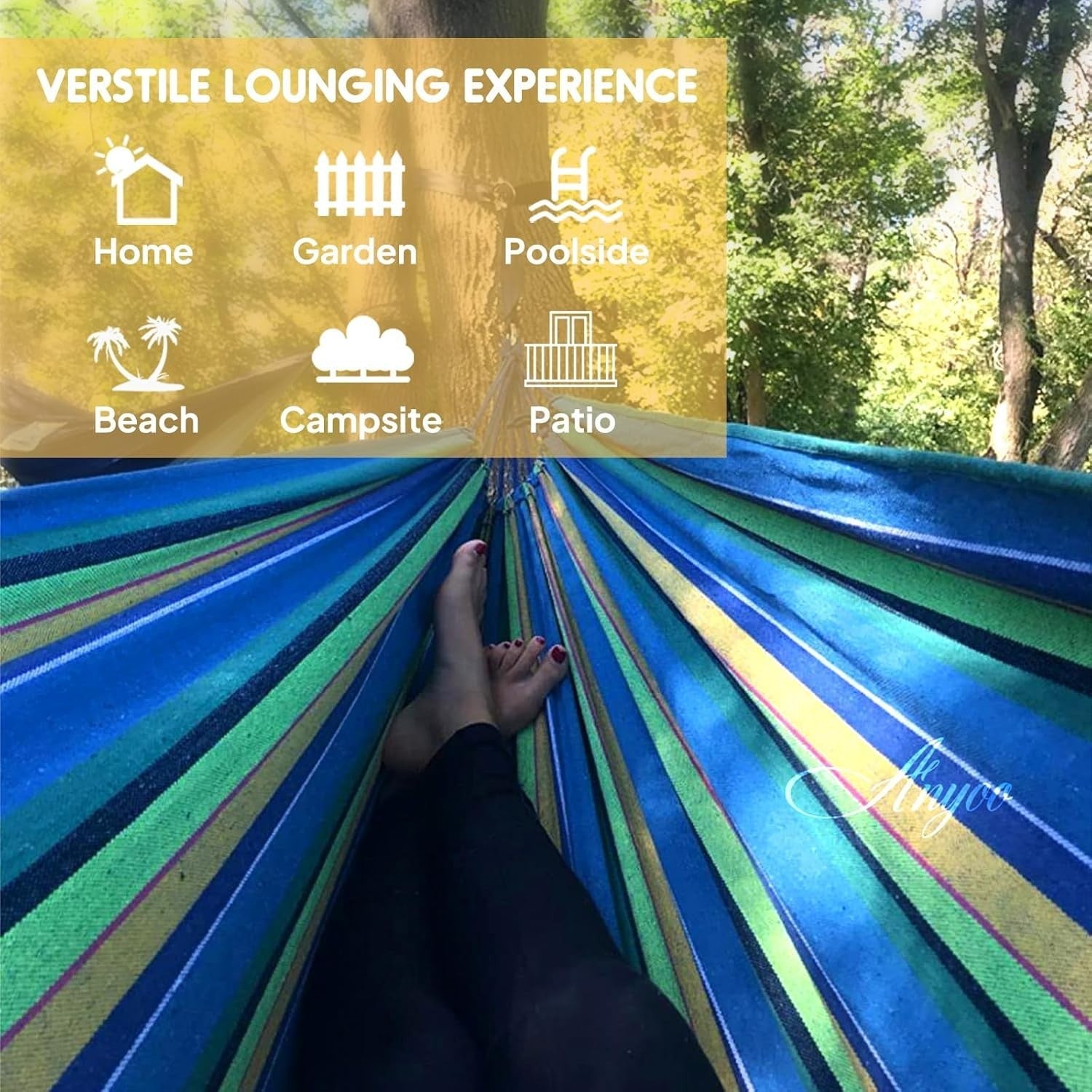 Portable Outdoor Camping Hammock with Tree Straps & Travel Bag, 204kg Load