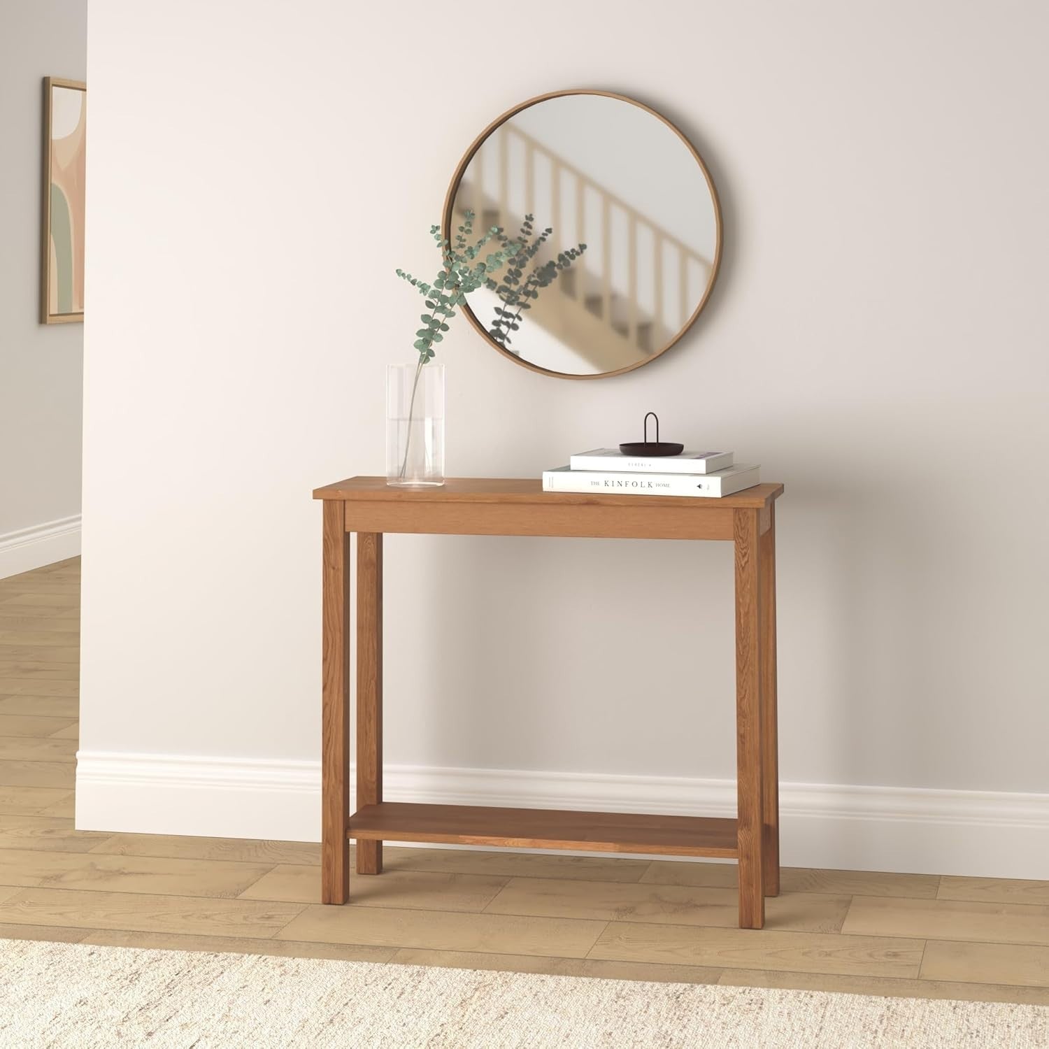 Rustic Narrow Console Table – 2-Tier Design with Metal Frame for Hallways