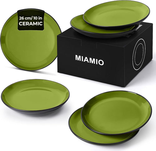 6x Dinner Plates Ceramic Stoneware 26cm Green Large Plates Modern Tableware