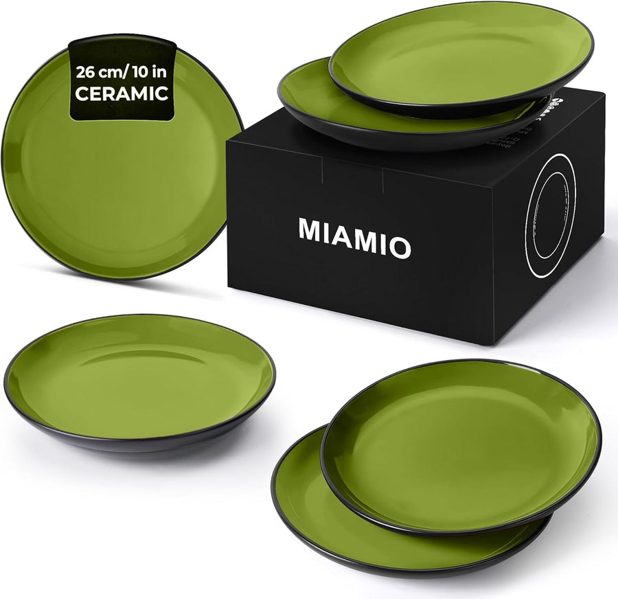 6x Dinner Plates Ceramic Stoneware 26cm Green Large Plates Modern Tableware