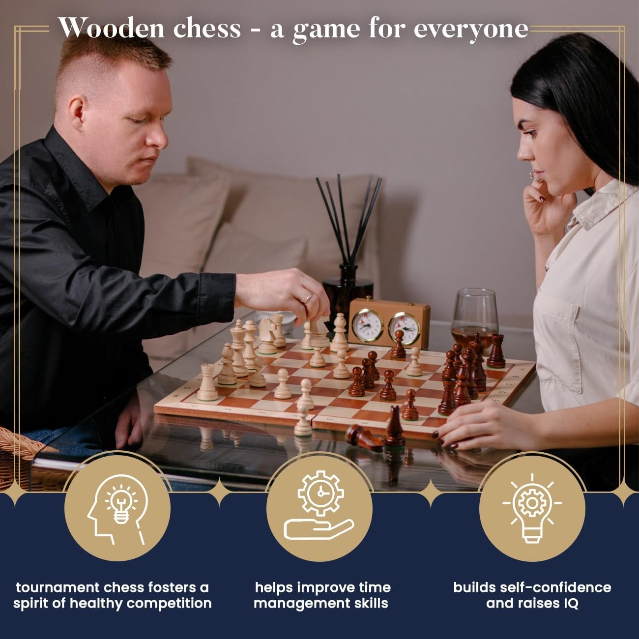 54cm Luxury Wooden Chess Set – Inlaid Sycamore Board & Weighted Pieces