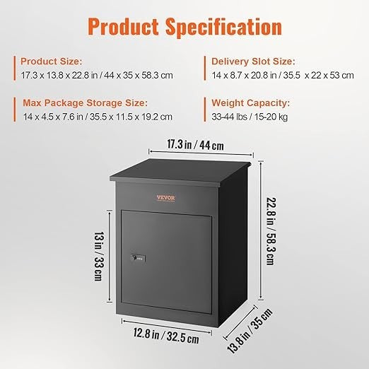 Lockable Parcel Drop Box Waterproof Anti-Theft Steel Mailbox Wall Mount XL Size