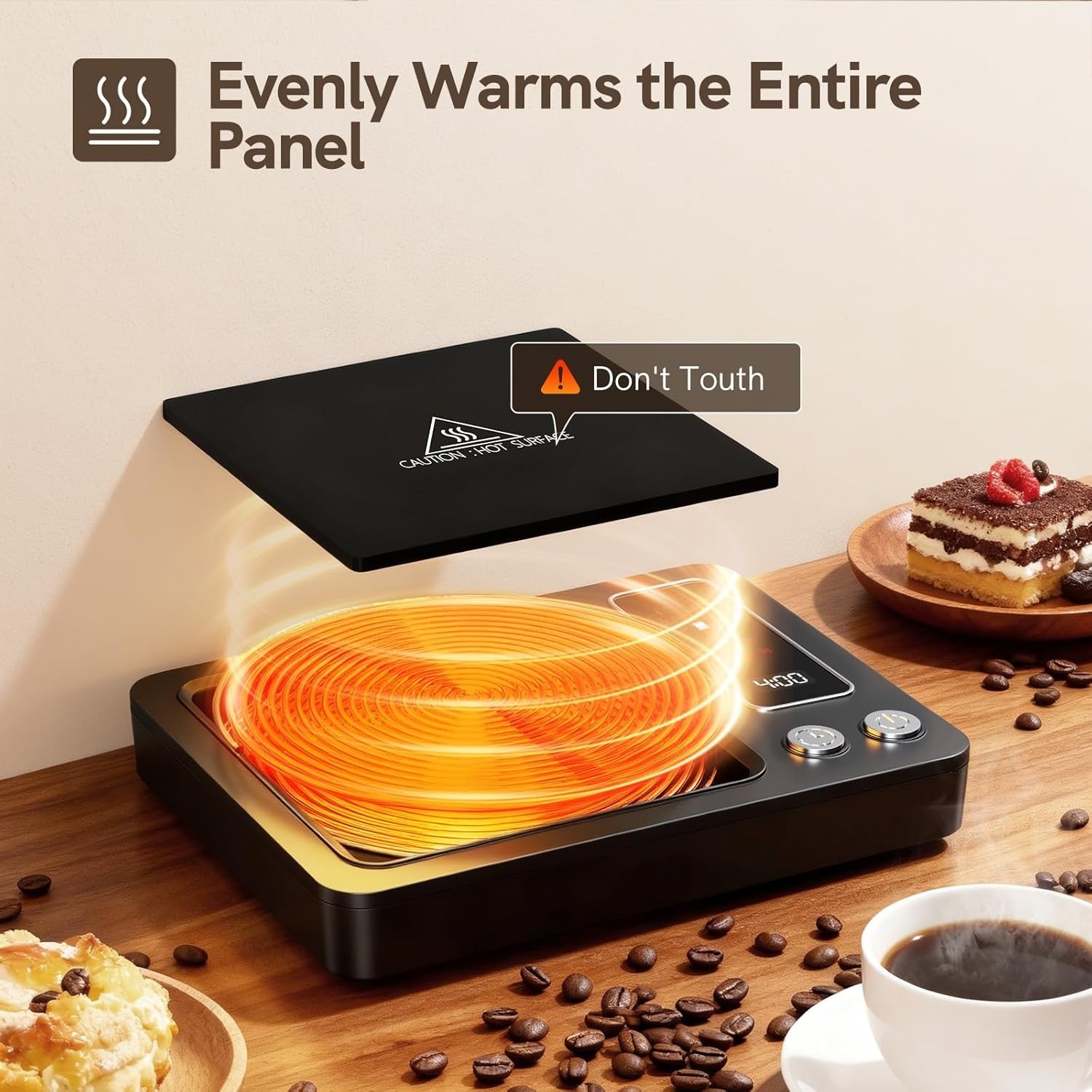 Coffee Mug Warmer 35-75°C 5 Temp 9H Auto Shut Off Desk Heater Black