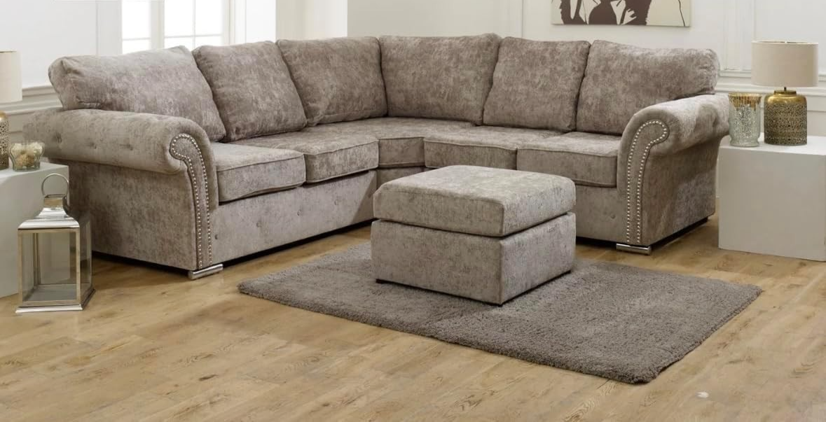 Luxury Truffle Fabric Corner Sofa 5 Seater | Full Back Cushions | 240x240cm